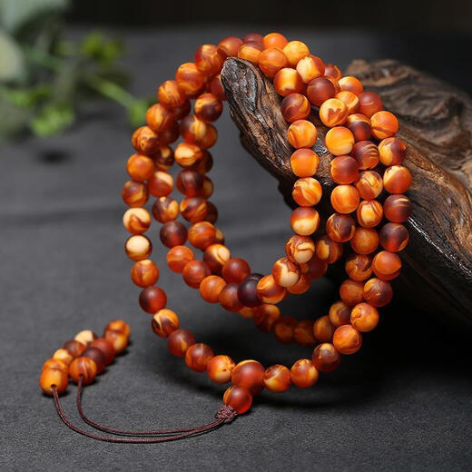 KHSK natural old beeswax tiger skin pattern Russian amber 108 Buddha beads bracelet necklace scented bracelet strong fragrance 6mm