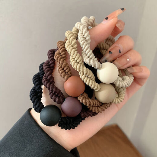 Songchuang Mengyu Chinese Valentine's Day Women's Hair Tie Simple High Ponytail Hair Rope Temperament Head Rope High Elasticity Durable Rubber Band 2024 New Hair Tie Fashionable Durable High Elasticity - Black + Brown 10 Pack