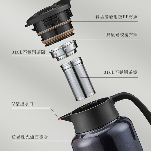 SUPOR thermal kettle stainless steel teapot household thermos large capacity stew teapot thermal kettle stuffy warm kettle sand gold red 1L with tea warehouse