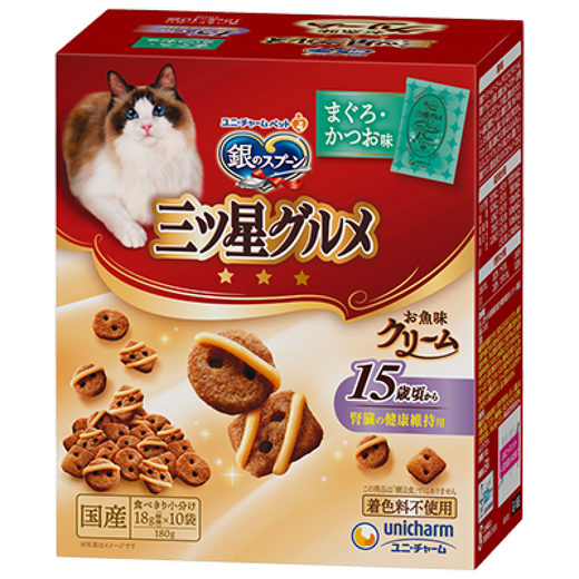 Du Lailin Japan's original imported silver spoon Samsung gourmet cream cat biscuit crispy silver spoon cat food hair ball snack cream biscuit 15-year-old cat tuna + bonito 1 1 box