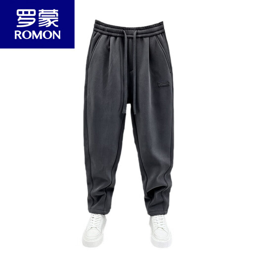 ROMON Men's Autumn and Winter New Gray Sports Pants Loose Straight Wide Leg Harem Pants Heavy Velvet Sweatpants Casual Pants Velvet Dark Gray L Weight 125-140 Jin Jin is equal to 0.5 kg