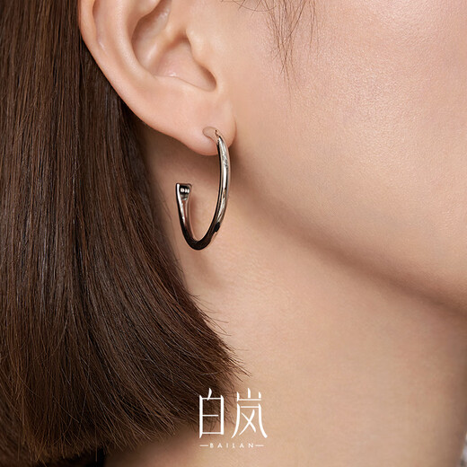 Bai Lan plain hoop earrings for women S925 silver earrings, simple design, fashionable temperament, trendy earrings, birthday gift for wife, plain hoop earrings, large size - platinum plated
