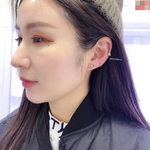 Fat Donglai same style K gold mini earrings Korean fashion 14k 10 gold ear bone ring ear single
