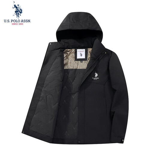 U.S. POLO ASSN. Jacket Men's Hooded Breathable Couple Jacket Thickened Down Cotton Jacket Men's Top Black XL