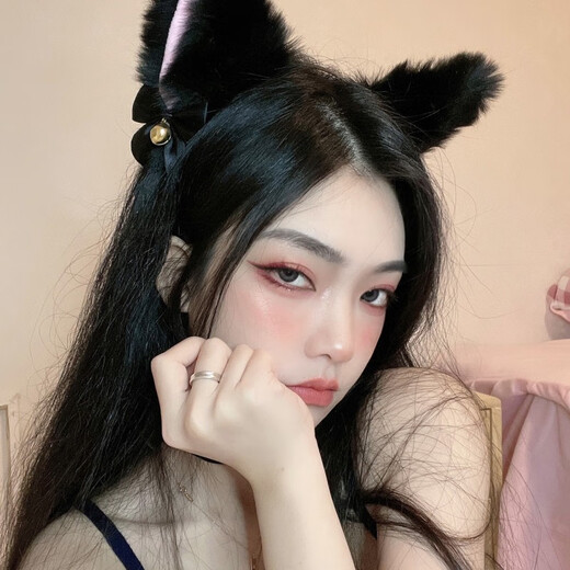 Bo Na Ling Cat Ear Headband Collar Beast Ear Headwear Hair Accessory Face Wash Female Anchor Pure Desire Cos Cute Bell Bow Festival Cat Ear Headband + Collar Black