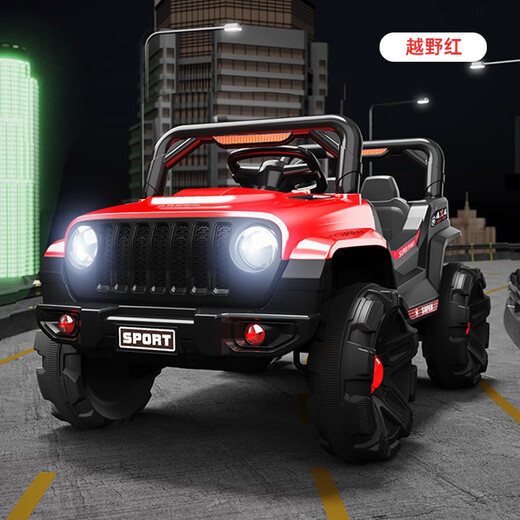 有喜娃儿童电动车男孩四轮越野汽车小孩宝宝玩具电瓶车可坐人带遥控童车 红12V超大电双驱-早教-遥控摇摆