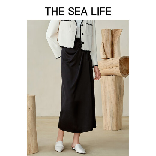 THE SEA LIFE半身裙女欧海一生 半身裙春季开衩气质小香风半身裙XC15265 黑法师 S