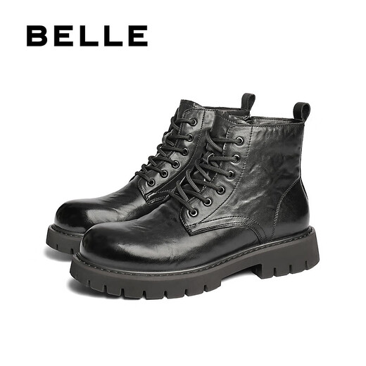 百丽（Belle）厚底潮搭马丁靴男款秋冬季舒适牛皮户外休闲靴8QT01DD4 黑色-单里 41 (255mm)