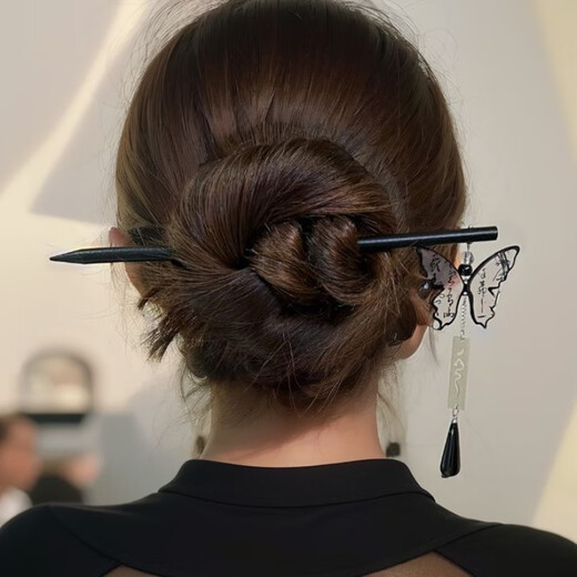 Butterfly tassel hairpin, new Chinese style wooden hairpin, ancient style hairpin, Hanfu headdress, simple and high-end hairpin cheongsam, safe buckle