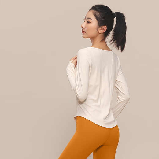VFU yoga wear women's quick-drying running sports fitness wear top Pilates training long-sleeved blouse Milk Apricot XL