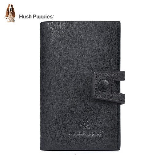 Hush Puppies Key Bag Unisex Genuine Leather Key Bag Keychain Multifunctional First Layer Cowhide Key Bag Card Holder 2-in-1 Black