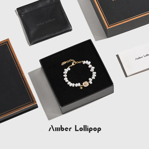 Amber Lollipop Freshwater Pearl Bracelet Women's Niche High-end Bracelet Jewelry Anniversary Birthday Gift for Girlfriend and Wife Gold-Polaris