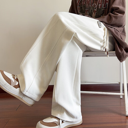 Taschen-Freizeithose Herren Frühling und Herbst Amerikanische trendige gerade Hose mit weitem Bein Jugend lose drapierte bodenlange schwere lange Hose KL723 Beige L