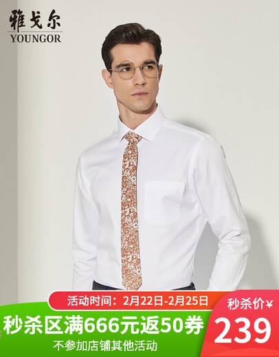 雅戈尔（YOUNGOR）长袖衬衫男DP免烫衬衫纯棉面料抗皱易打理新品 YLDP10171BJA白色 39