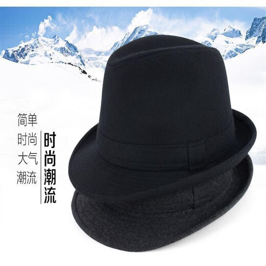 Woodpecker Hat Men's Winter Woolen Top Hat Thickened Autumn and Winter Middle-aged and Elderly Dad Jazz Hat Men's Winter Old Man Hat Black Woolen (One) 58CM