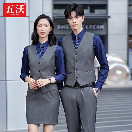 Wuwo autumn and winter professional wear women's suit suit vest for men and women hotel front desk reception bank 4s teacher work uniform men's vest + trousers + shirt (remark color) 3XL
