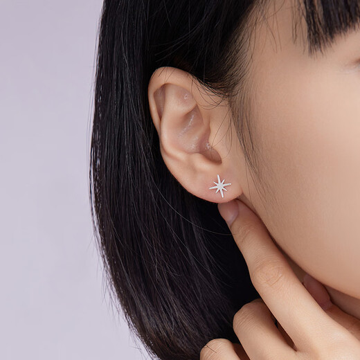 Liuguifu Jewelry Platinum Earrings for Women PT950 Snowflake Ear Stick Earrings Birthday Gift 0.95g