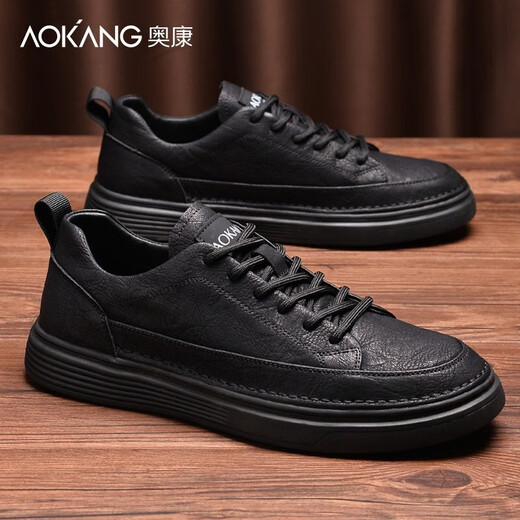 Aokang Men's Shoes Men's 2025 New Autumn and Winter Casual Shoes Men's Business Casual Leather Shoes Men's Low-top Sneakers Black 45