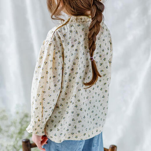 Happyology British children's floral shirt pure cotton long-sleeved British shirt girls spring and autumn cute top Little Wild Flower 86 (86cm)