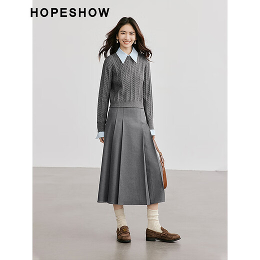 Red sleeves, super nice and exquisite, college-style skirt, new winter women's spliced ​​mid-waist A-line slim pleated skirt, simple gray 0A9 M