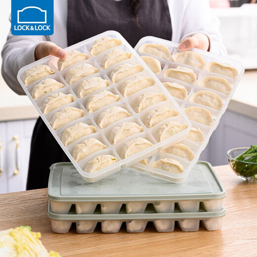 LOCK&LOCK large-capacity wonton dumplings fresh-keeping freezer box egg storage storage box non-stick bottom easy to take off food-grade refrigerator ordinary style green + white 4 layers