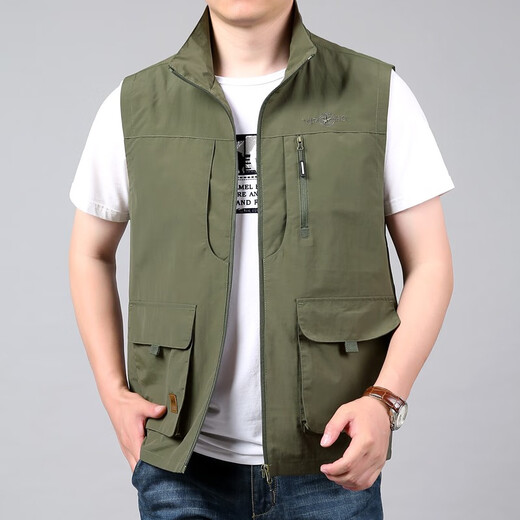 JP 户外男士马甲多口袋休闲工装背心薄款速干马夹2677 卡其色 3XL (适合170斤-185斤)