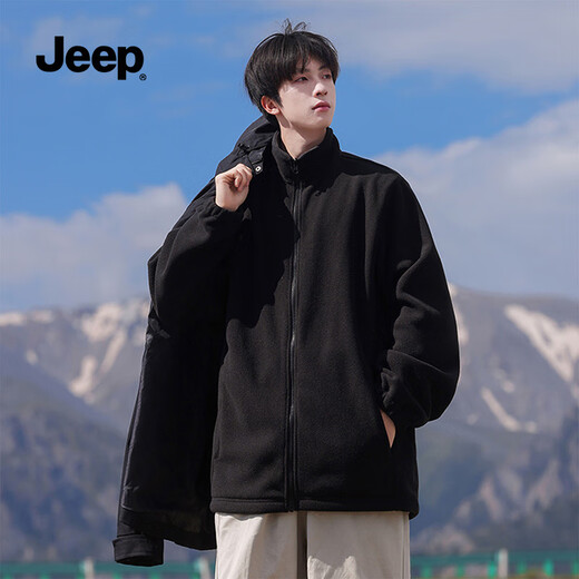 Jeep (JEEP) Assault Jacket Autumn and Winter Same Style Outdoor Three-in-One Windproof and Velvet Jacket for Men and Women Couples Black 2XL