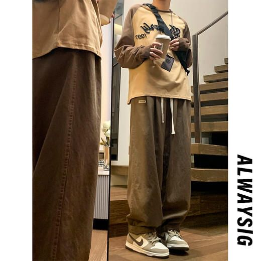 Main idea (ZHUYIFAN) fat man large size 230 Jin Jin is equal to 0.5 kg men's straight autumn and winter overalls trendy brand large size straight wide leg casual pants K1477 coffee color M (165) 90-110 Jin Jin is equal to 0.5 kg can be worn