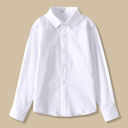 Xin Yueqing Spring and Autumn Boys' Pure Cotton White Shirt Primary and Secondary School Uniforms Children's Performance Clothes Girls College Style White Shirt Women's No Pockets Round Neck Loose Version Plus Velvet (Fat Treasure) 150 cm