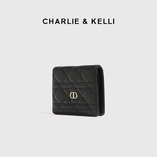 CHARLIE&KELLI brand CK light luxury bag women's bag rhombus simple card bag thin clutch bag short coin purse black