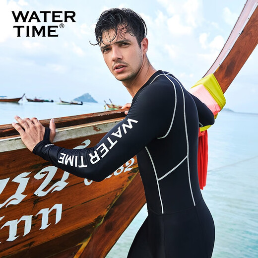 WATERTIME wetsuit men's jellyfish suit snorkeling suit sun protection waterproof mother cold one-piece long-sleeved swimsuit swimming surfing equipment black XL (height 170-175 weight 65-75kg)