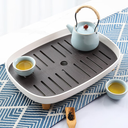 YOUQIN Japanese-style tea tray household light luxury modern small water storage tea set Kung Fu tea set simple dry soaking drain tray square-white coffee Japanese-style tea tray