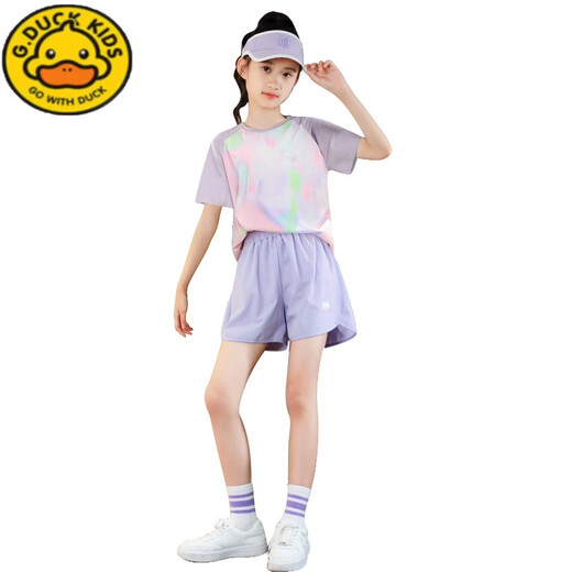 
G.DUCKKIDS little yellow duck children's quick-drying sports suit for girls summer fashionable children's clothing ice silk shorts two-piece quick-drying clothes 9922 white + 3388 purple 170 cm (170 cm)