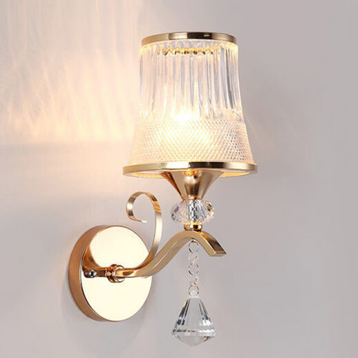 Micro wall lamp bedside lamp Nordic modern European style simple creative led American bedroom living room corridor staircase wall lamp 045 single head switch at home - three-color LED bulb