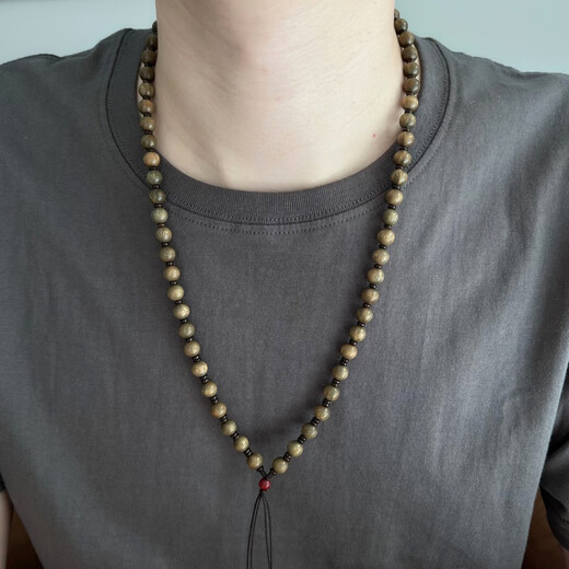 Langmai customized natural American fragrant green sandalwood pendant long bead chain lanyard is comparable to agarwood men's and women's neck chain pendant rope A style fragrant green sandalwood 8mm 66cm medium long style