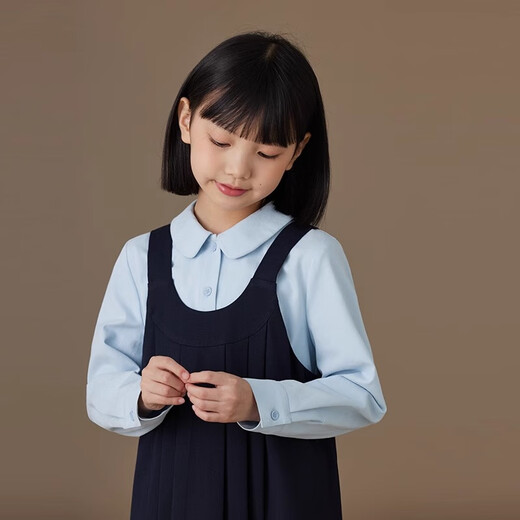 Hacikis children's clothing spring and autumn children's long-sleeved shirt blue skin-friendly cotton doll collar shirt girls' tops parent-child style blue 130cm