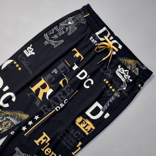 Simple square pattern plaid trousers for men new fashion trend printed men's trousers with drawstrings and drawstrings for men's elastic #6629 black 28 100-110Jin Jin is equal to 0.5 kg