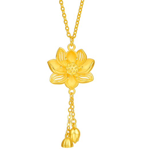 Saturday Fu 5G craftsmanship gold necklace women's lotus gold pendant set chain price A0612688 about 4.66g 40+5cm