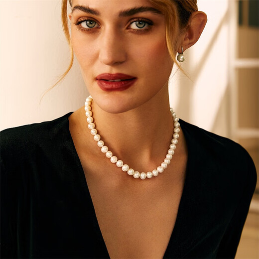 Pearl Queen S925 Silver Pearl Necklace 9-10mm Freshwater Clavicle Chain Birthday Gift for Women