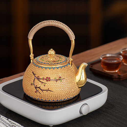 银器时代茶壶茶杯套装高端梅花纯手工掐丝景泰蓝整套茶具高档999纯银茶壶 一壶三杯695克+证书 4件