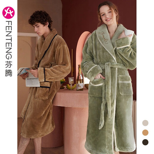 Fen Teng Fen Teng couple's nightgown coral velvet women's winter long thickened warm pajamas men's home wear bathrobe bathrobe winter L98241796 hibiscus powder (female) M Recommendation: Female 90-110 Jin Jin equals 0.5 kg, male 100-120 Jin Jin equals 0.5 kg