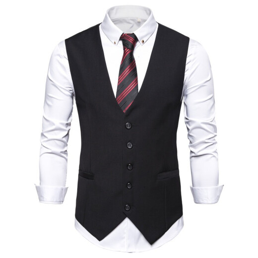 Ruisheng Suit Vest Men's Korean Style Slim Business Formal Vest Vest Men's Black 2XL [120-140Jin [Jin equals 0.5 kg]]