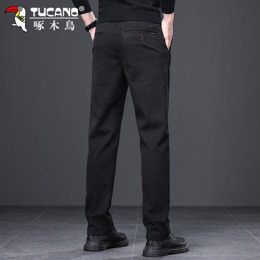 Woodpecker (TUCANO) Casual Pants Men's Autumn and Winter Pants Men's Loose Straight Business Woolen Trendy Versatile Commuting Pants Black 33