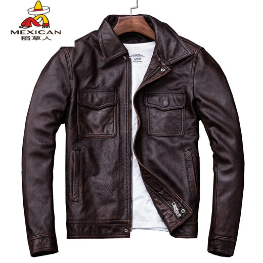 Пугало Распродажа Действительно хорошая кожаная куртка Мужская специальная цена Короткая кожаная куртка с лацканами для людей молодого и среднего возраста Хлопковая кожаная куртка большого размера Осенне-зимний тренд Тонкая секция Красный Коричневый Состаренный 2XL