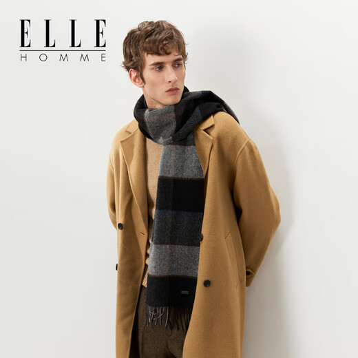 ELLE gift box 100% wool plaid scarf for men autumn and winter warm business versatile Christmas gift birthday