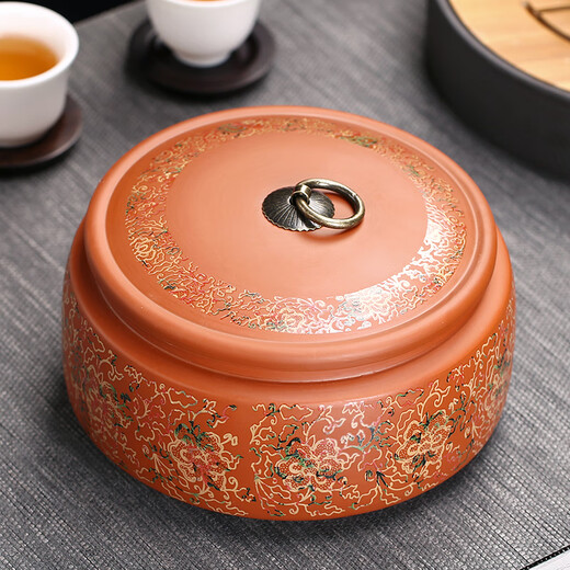 Purple clay tea jar ceramic large sealed jar universal half Jin Jin equal to 0.5 kg black tea green tea Pu'er tea jar household storage jar brown tea jar (sealed jar)