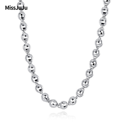 Miss JuJu pt950 platinum necklace for men and women, platinum flower bead chain, domineering men's model, thick Buddhist beads laser bead plain chain, weight 51.48g, length 62cm, thickness about 7.0mm,