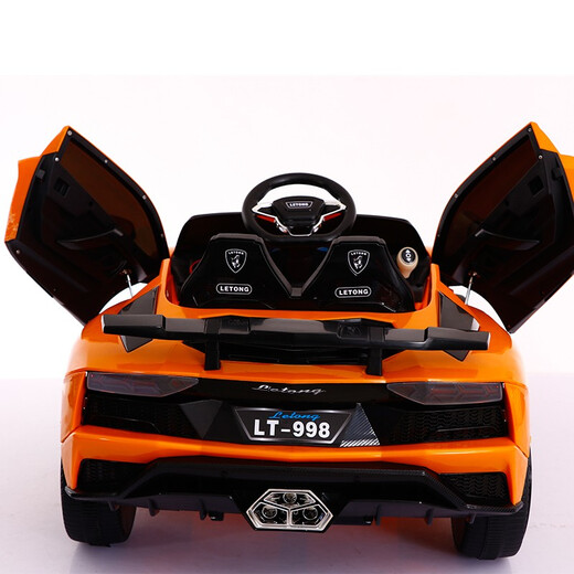 Qiyu Ferrari children's car four-wheel electric car can seat children sports car remote control car with music swing function Lamborghini orange + large battery full function