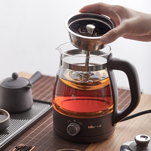 Bear Tea Maker Health Kettle Steam Spray Glass Thickened Black Tea Maker Tea Kettle Small Mini Office Tea Steamer Fully Automatic Tea Stove Electric Kettle ZCQ-A10X1 Basic Edition 1L