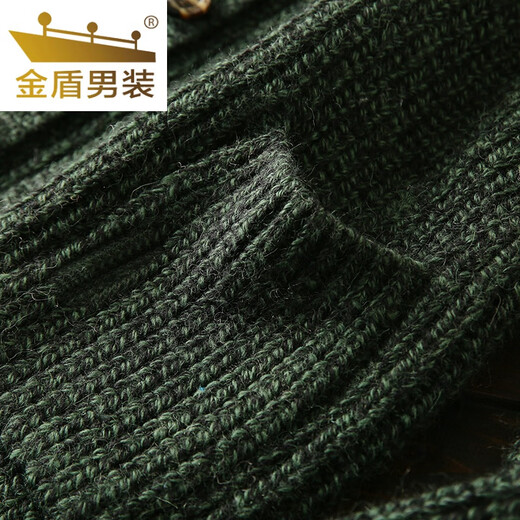 Golden Shield Wool Cardigan Italian Station Men's Autumn and Winter Thickened Knitted Sweater Jacket Green L (145-165Jin Jin equals 0.5kg)